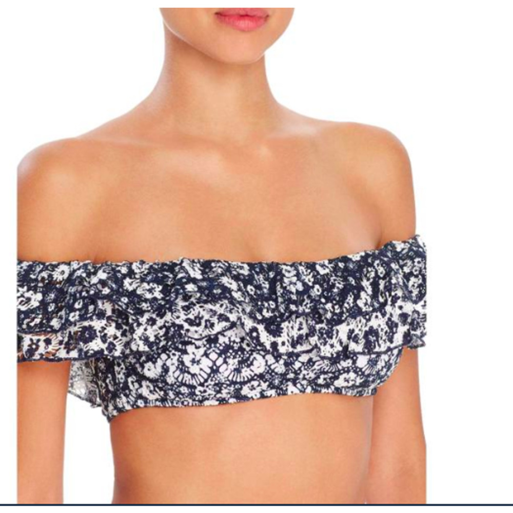 Polo Ralph Lauren Isle Ditsy Navy Ruffled Bikini Top Floral Crochet Swim…